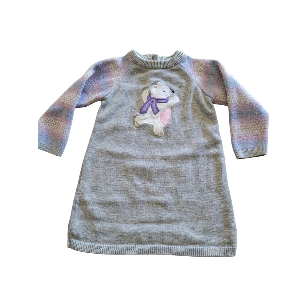 Girls Size 12-18 Months Gymboree Sweater Dress Gray With Polar Bear